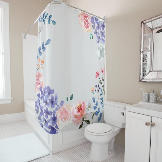 ボホシックウォーターカラーフラワー花模様 シャワーカーテン (インサイチュ)