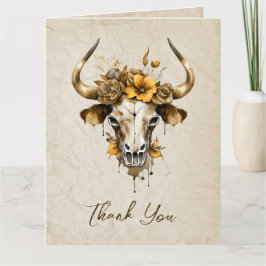 ボホシックウォーターカラーフローラカウースカル結婚ズ サンキューカード