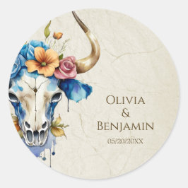 ボホシックウォーターカラーフローラカウースカル結婚ズ ラウンドシール
