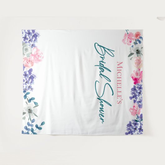 ボホシックウォーターカラーフローラカスタムブライダルシャワー タペストリー (正面(横))