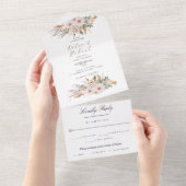 ボホシックウォーターカラーフローラ結婚ズ オールインワン招待状 (貼ってはがせる)