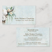 ボホシックウォーターカラーホワイトフローラ牛スカル 名刺 (正面/裏面)