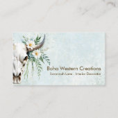 ボホシックウォーターカラーホワイトフローラ牛スカル 名刺 (正面)
