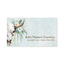 ボホシックウォーターカラーホワイトフローラ牛スカル