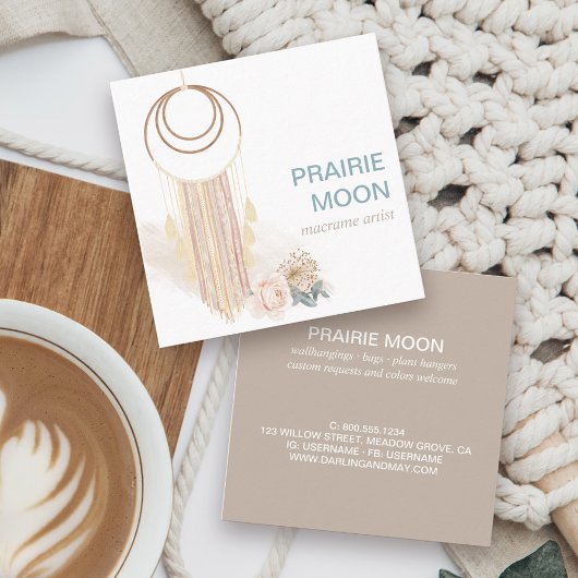 ボホシックウォーターカラーマクラメぶら下がったムウォール スクエア名刺