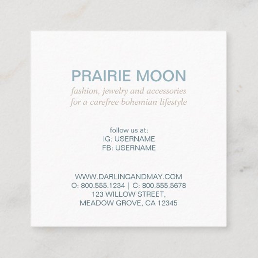 ボホシックウォーターカラーマクラメバッグスクエアビジネスC スクエア名刺 (裏面)