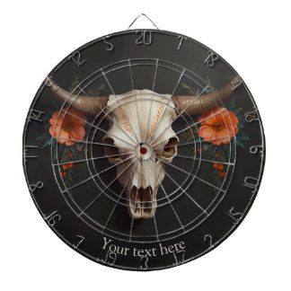 ボホシックウォーターカラーミニマリストフローラ牛スカル ダーツボード