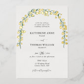 ボホシックウォーターカラーリリー結婚バレーのアーチ金ゴールド 箔招待状 (正面)