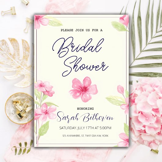 ボホシックウォーターカラーワイルドフラワーブライダルシャワー 招待状