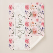 ボホシックウォーターカラー花模様パーソナライズされた統計 シェルパブランケット (正面)