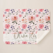 ボホシックウォーターカラー花模様パーソナライズされた統計 シェルパブランケット (正面(横))