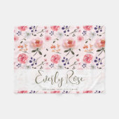 ボホシックウォーターカラー花模様パーソナライズされた統計 フリースブランケット (正面(横))