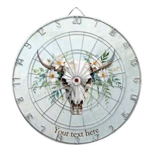 ボホシックウォーター色フローラ牛スカル ダーツボード (正面)