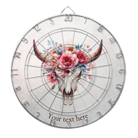 ボホシックウォーター色フローラ牛スカル ダーツボード (正面)