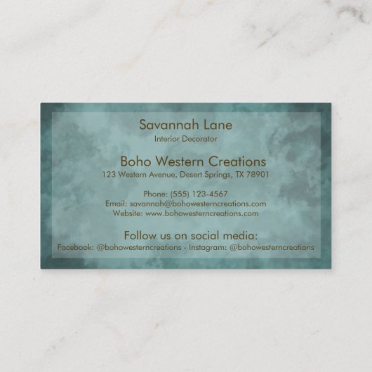 ボホシックウォーター色フローラ牛スカル 名刺 (裏面)