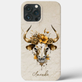 ボホシックウォーター色フローラ牛スカル iPhone 13 PRO MAXケース