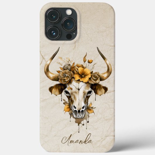 ボホシックウォーター色フローラ牛スカル Case-Mate iPhoneケース (裏面)