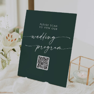 ボホシックエメラルドグリーンQRコード結婚式 プログラム 台座サイン