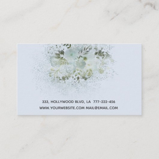 ボホシックエレガントな埃っぽい青い水色フローラ 名刺 (裏面)