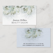 ボホシックエレガントな埃っぽい青い水色フローラ 名刺 (正面/裏面)