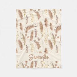 ボホシックエレガントパンパスグラスパターンベージュクリーム フリースブランケット