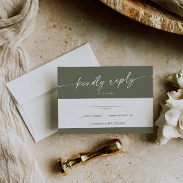 ボホシックオリーブグリーンシンプル結婚ズ 出欠カード