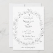 ボホシックオーキッドフローラリース白黒結婚ズ 招待状 (正面)