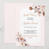 ボホシッククリームアンドブラウンフローラブライダルシャワー 招待状 (正面/裏面)