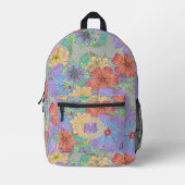 ボホシッククリームパープルオレンジイエロー開花 プリントバックパック (正面)