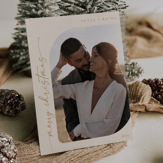 ボホシッククリーム金ゴールド写真シンプルメリークリスマス シーズンカード