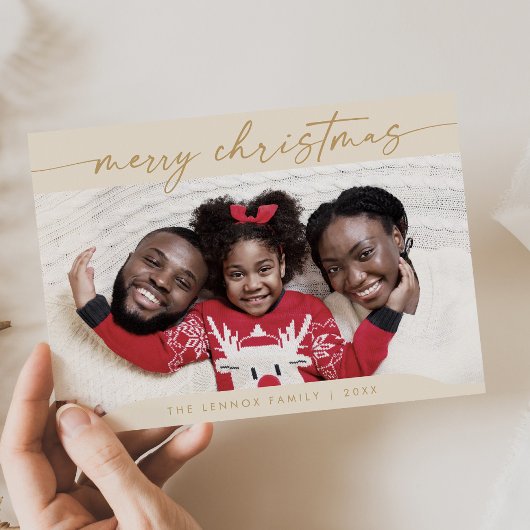 ボホシッククリーム金ゴールド簡単モダン写真クリスマス シーズンカード