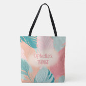 ボホシックコーラルピンクターコイズ葉ズネームベビー トートバッグ (正面)