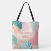 ボホシックコーラルピンクターコイズ葉ズネームベビー トートバッグ (裏面)