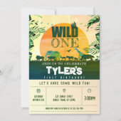 ボホシックサファリアニマルズワイルドワン誕生日 招待状 (正面)