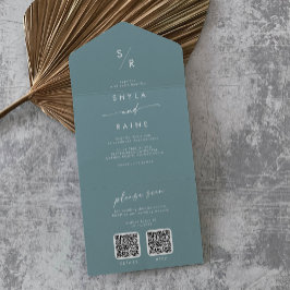 ボホシックシーホムティール（緑がかった色）デュアルQRコード結婚ズ オールインワン招待状