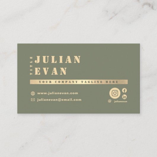 ボホシックセージグリーン&金ゴールドはっきりしたタイポグラフィ 名刺 (正面)