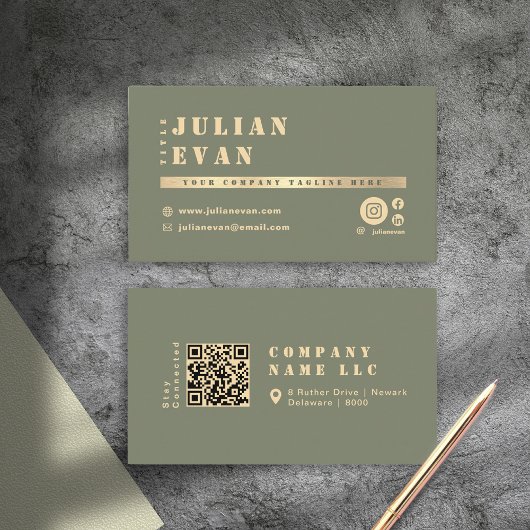 ボホシックセージグリーン&金ゴールドはっきりしたタイポグラフィ 名刺