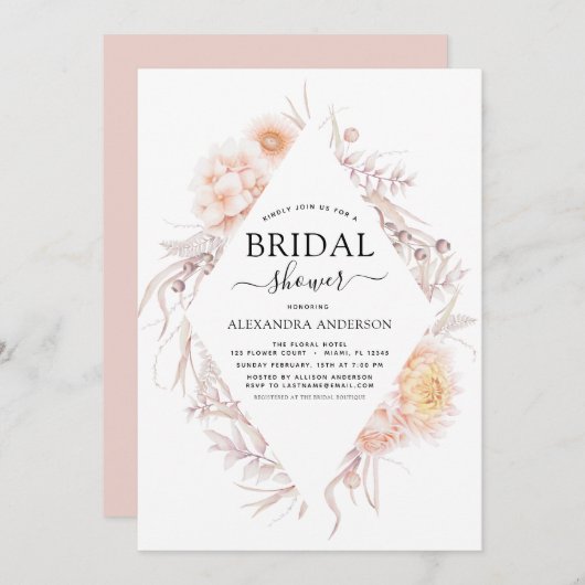 ボホシックダスティピンクデザートブライダルシャワーインビタティ 招待状 (正面/裏面)