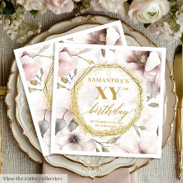 ボホシックダスティピンク80誕生日ナプキンスと金ゴールド スタンダードカクテルナプキン