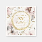 ボホシックダスティピンク80誕生日ナプキンスと金ゴールド スタンダードカクテルナプキン (正面)