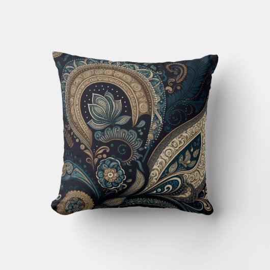 ボホシックダークブルーペイズリーパターン クッション (正面)
