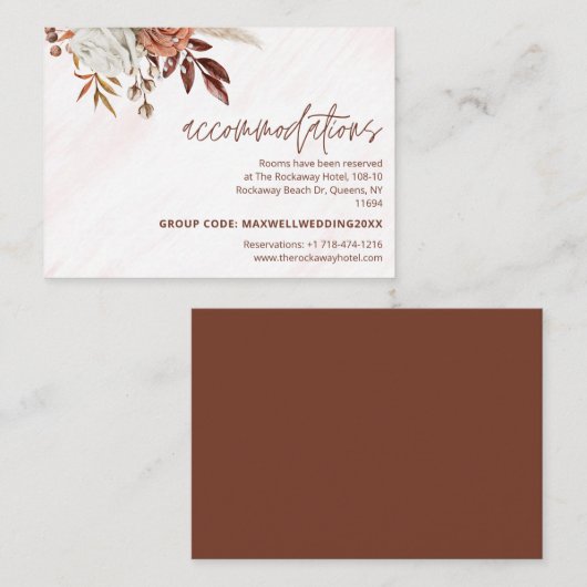 ボホシックテラコッタ秋の結婚式アコモデーション エンクロージャーカード (正面/裏面)