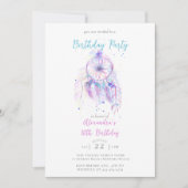 ボホシックドリームキャッチャーパープルエイジ誕生日 招待状 (正面)