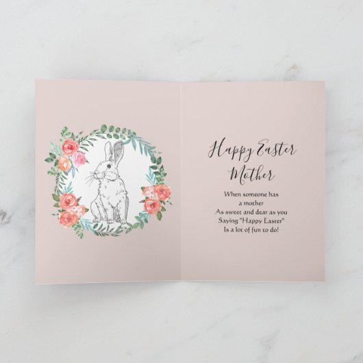 ボホシックハッピーイースターマザーバニーフローラマウヴ シーズンカード (内部)