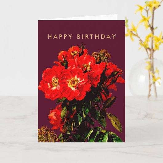 ボホシックハッピーバースデーレッドローゼブルガンディ カード (黄色い花)