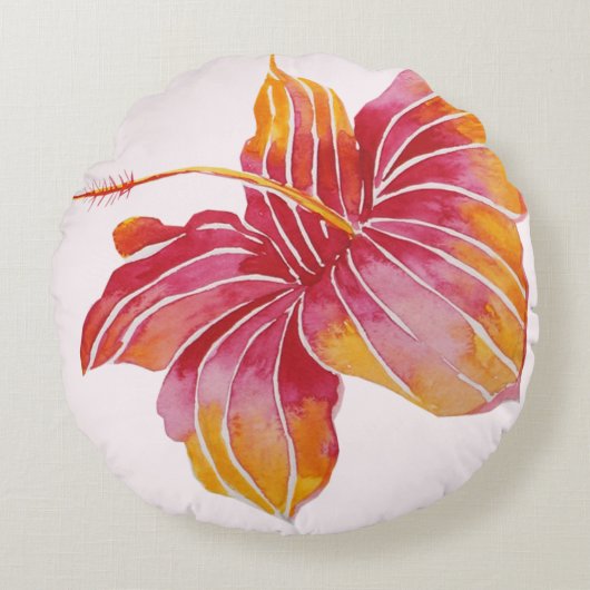 ボホシックハワイアンフラワーコットン装飾用クッション ラウンドクッション (正面)