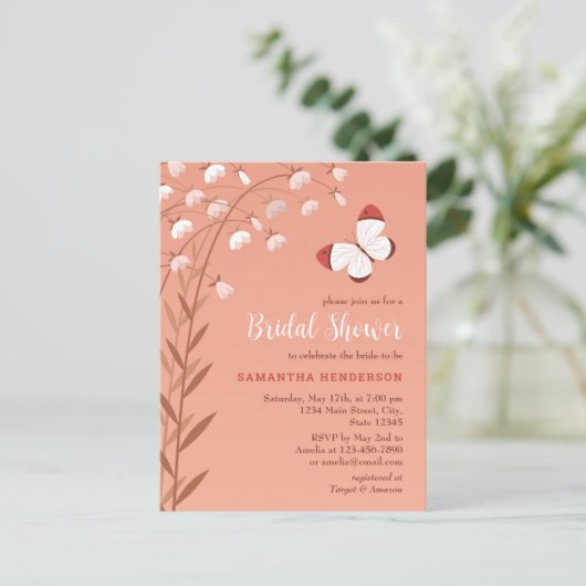 ボホシックバタフライフローラエレガントブライダルシャワー インビテーションポストカード (スタンド正面)