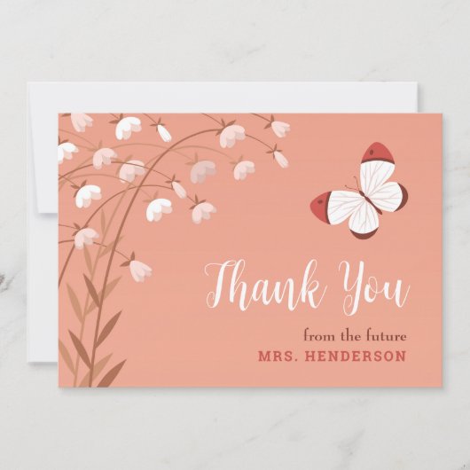 ボホシックバタフライフローラエレガントブライダルシャワー サンキューカード (正面)