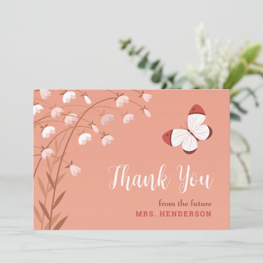 ボホシックバタフライフローラエレガントブライダルシャワー サンキューカード (スタンド正面)