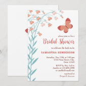 ボホシックバタフライフローラエレガントブライダルシャワー 招待状 (正面/裏面)